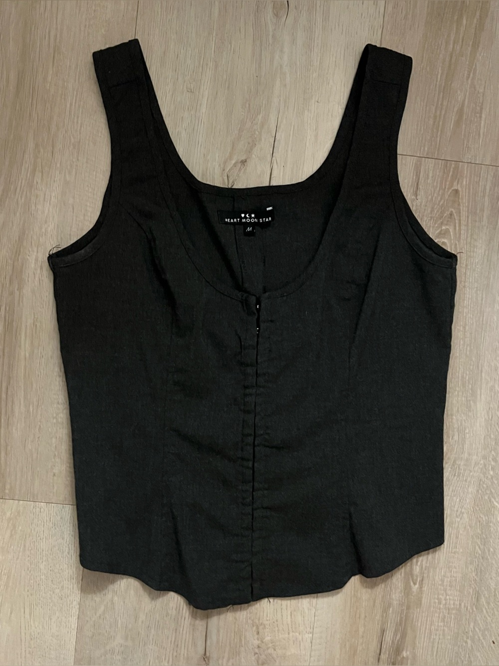 Heart Moon Star Black Button-Front Tank Top